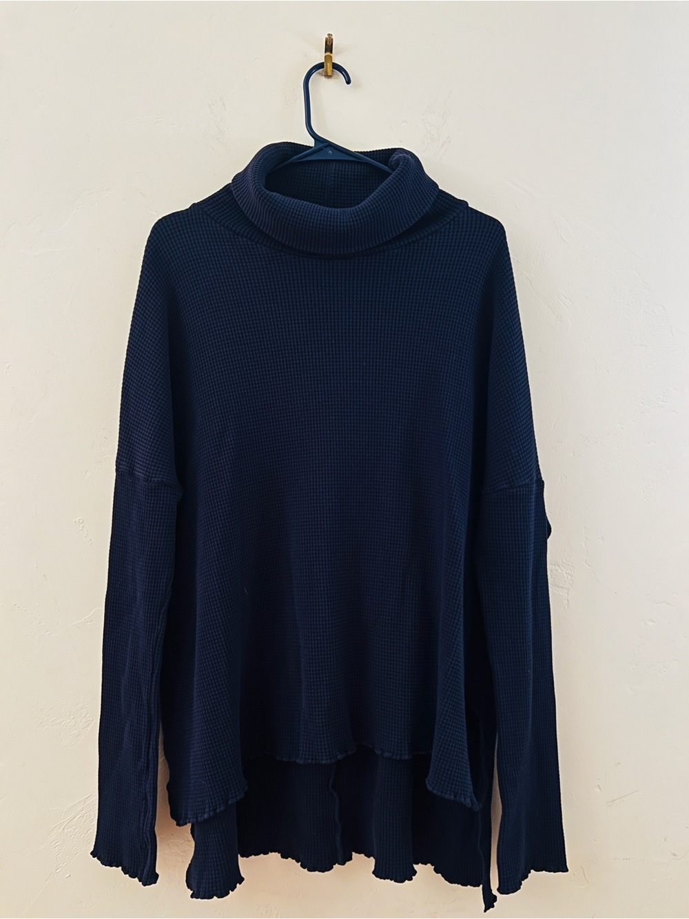 Navy Waffle Knit Turtleneck Sweater